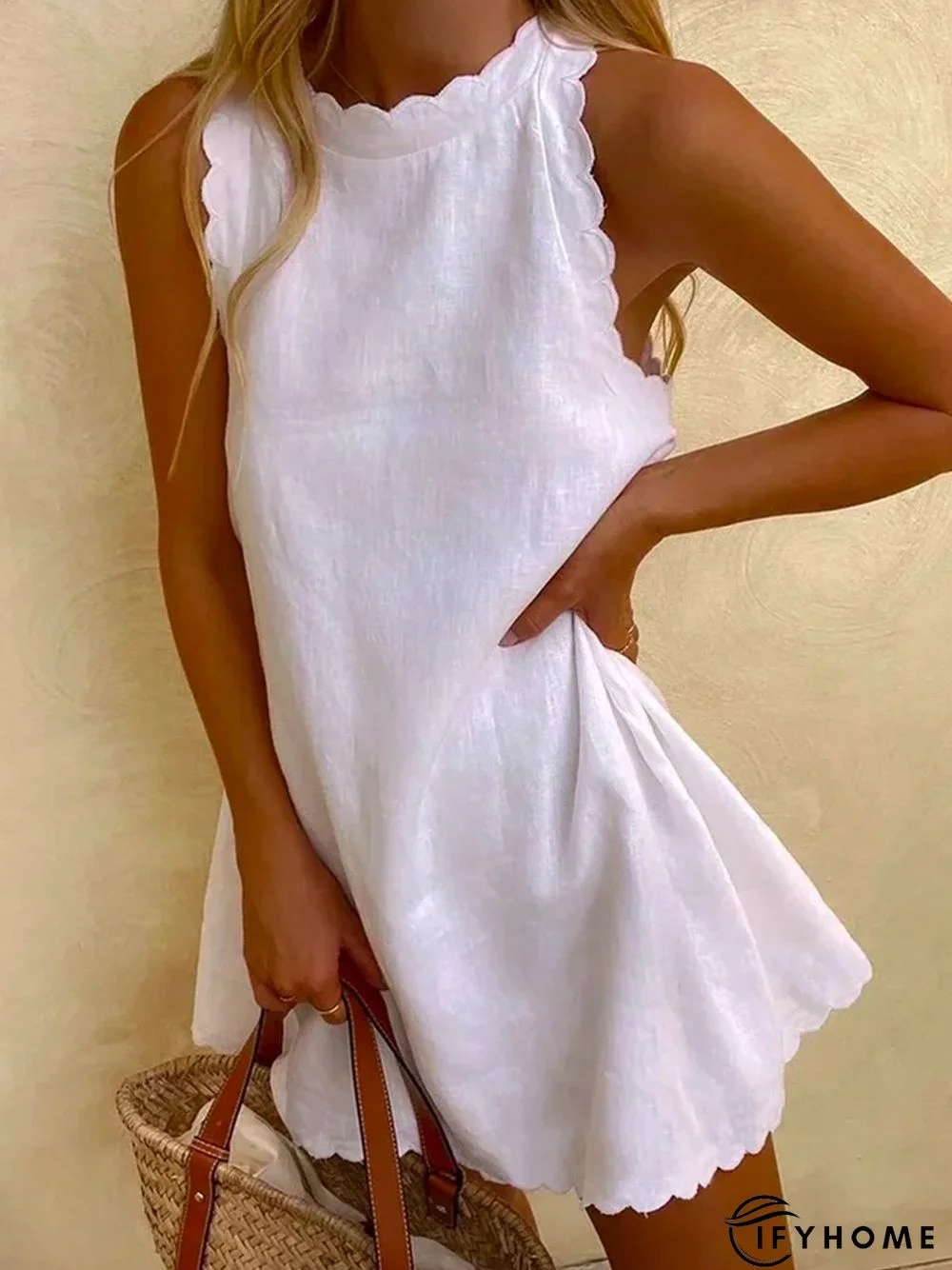Casual Cotton Loosen Short sleeve Woven Dress | IFYHOME