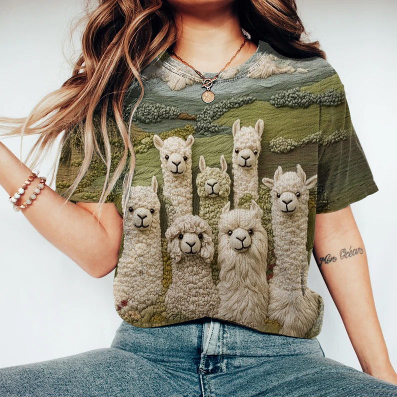 Vintage Cute Sheep Graphic Art Cotton T-shirt