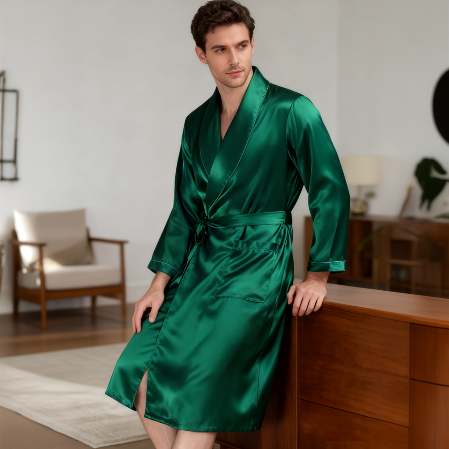 Silk Robe Men 22 Momme Mulberry Silk Long Sleeve Sleepwear Soft Comfortable REAL SILK LIFE