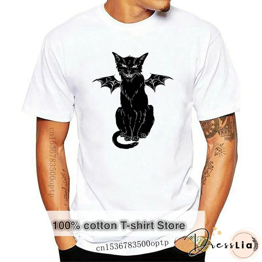 New Cotton T Shirt Funny Gothic Retro Devil Cat Artwork Print Short Sleeve Tops Tees Fashion Casual T Shirt Brand Clothing
