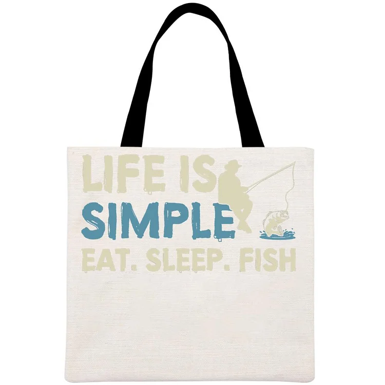 LIFE IS SIMPLE EAT,SLEEP,FISH Printed Linen Bag-Annaletters