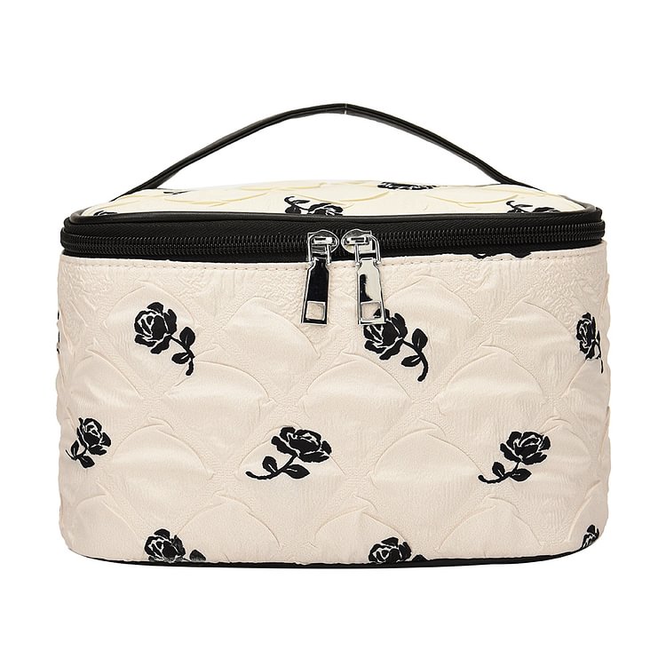 Relief Rose Flower Cosmetic Bag Fashion Casual Make-Up Bags for Camping (White)