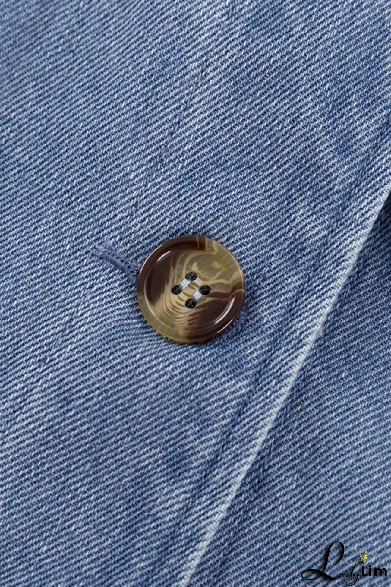 V Neck Button Front Lace Up Denim Dress