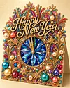 6pcs DIY Happy New Year Diamond Painting 3D Greeting Card