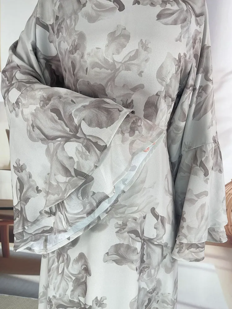 Chiffon Floral Print Layered Flare Chiffon Flared-Sleeve Dress Chiffon Floral Print Layered Flare Chiffon Flared-Sleeve Dress