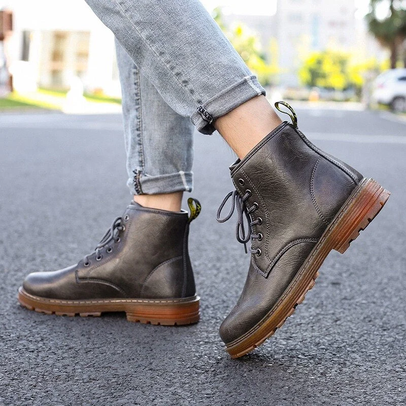 Men Shoes Autumn Winter Boots Retro Style Ankle Boots Lace Up Casual Boots High-top Shoes For Men Wear-resistant Zapatos Boots