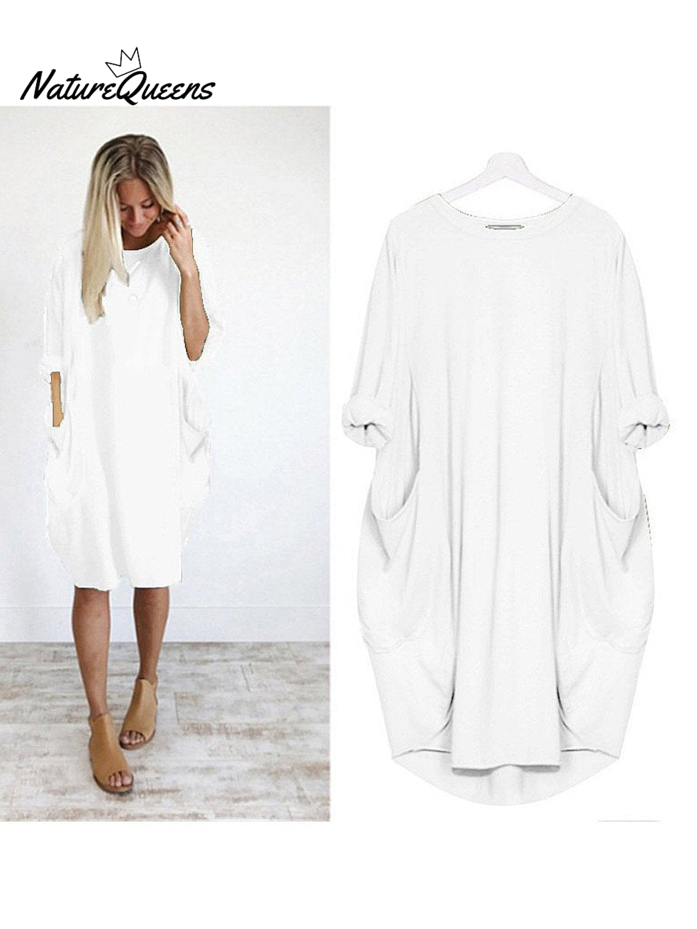 Women's Solid Color Loose Elegant Casual Long-sleeved Pocket Dress mysite idetrend