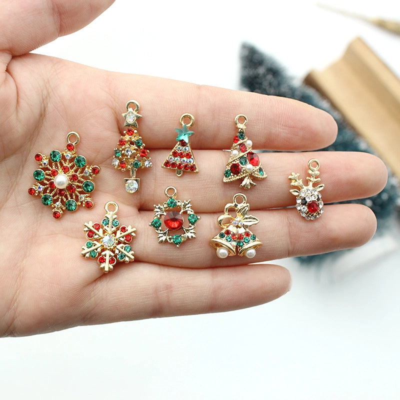 1 Set 15 * 20mm Alloy Pearl Zircon Christmas Tree Bell Snowflake Pendant Jewelry Accessories