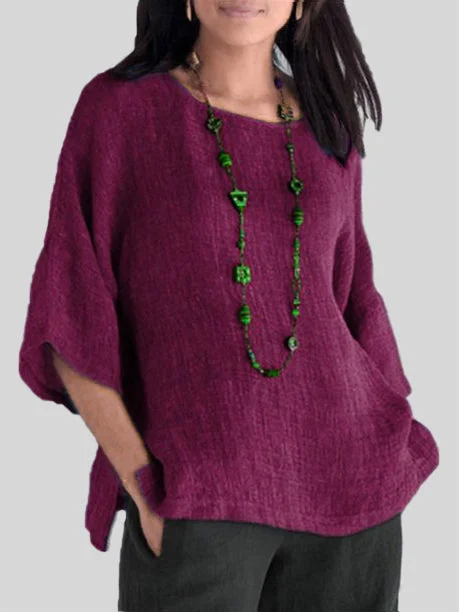 Cotton Linen Round Neck Oversized T-Shirt