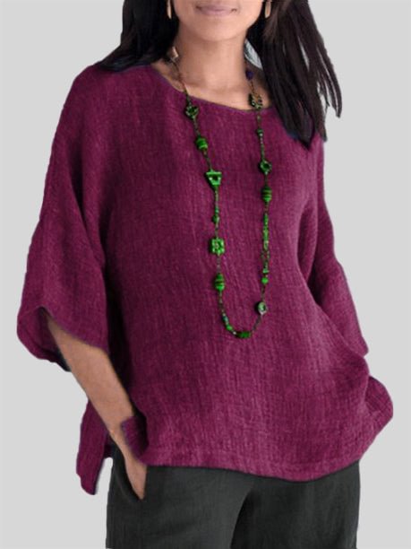 Cotton Linen Round Neck Oversized T-Shirt