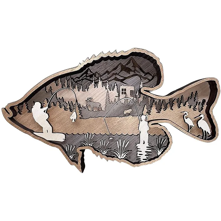Fish Wooden Home Decoration Vintage 3D Carving Wall Hanging