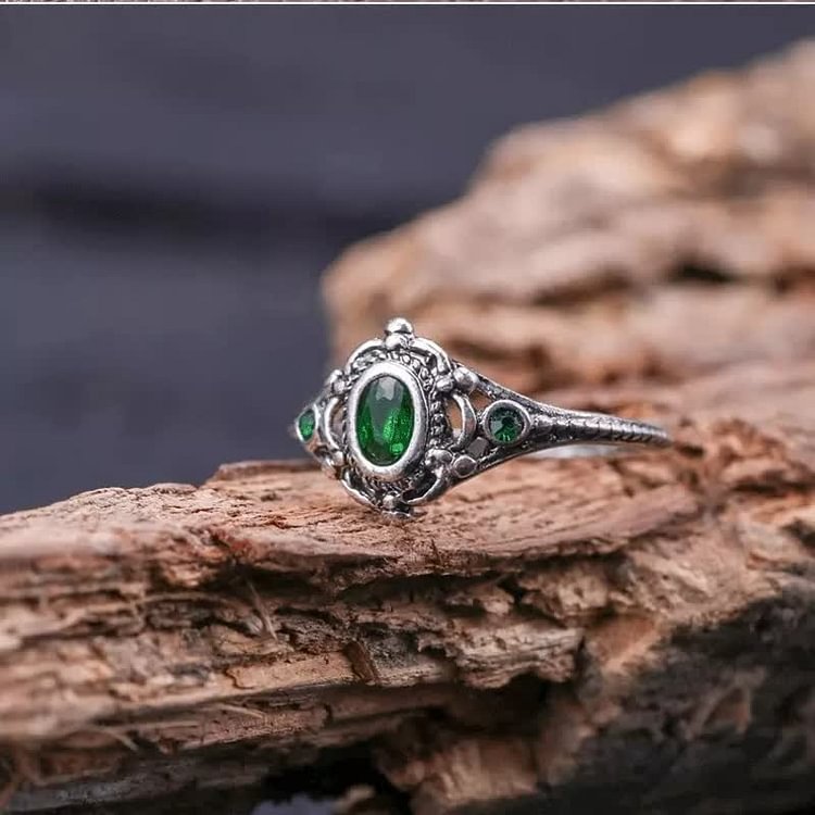 Natural Oval Emerald Engraved Ring