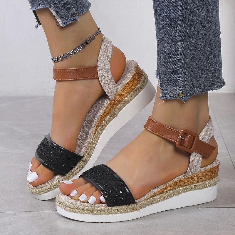 Lourdasprec Women's Summer Wedges Sandals 2023 Mix Color Platform Gladiator Shoes Women Flock Non-Slip Sandalias Mujer Plus Size 42