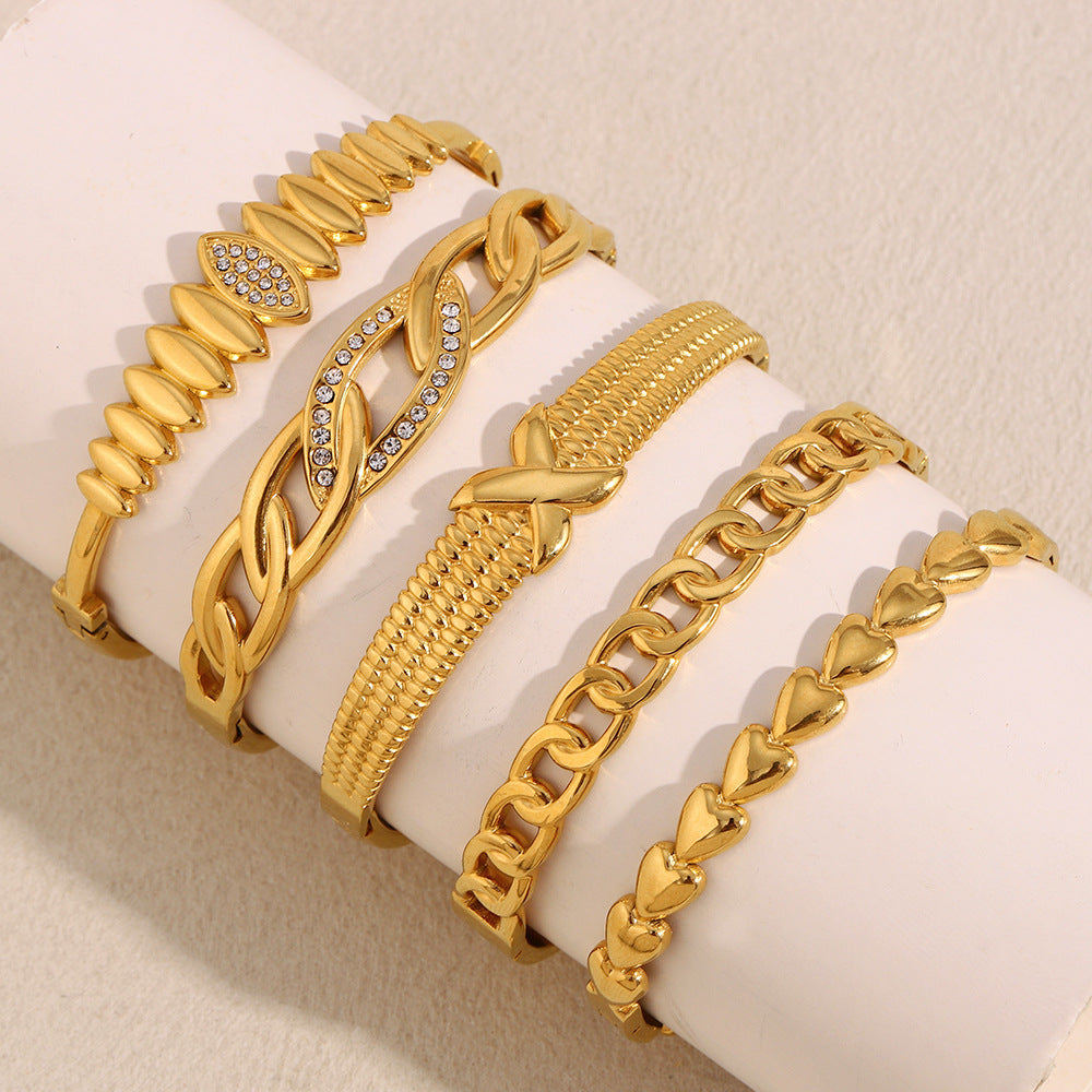 Versatile Fashion Bracelet Stainless Steel 18K Gold Plated Love Chain Water Drop Arrangement Buckle Bracelet For Women