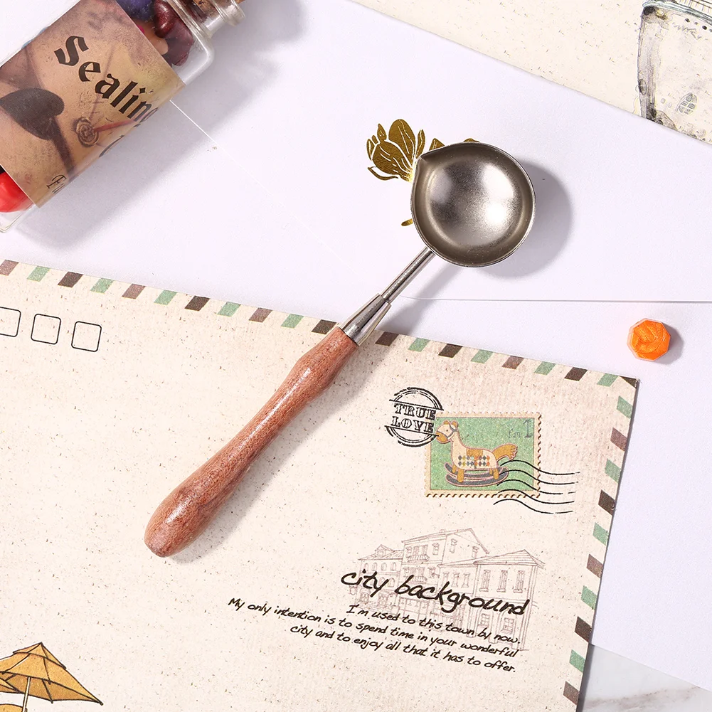 Retro Wooden Handle Sealing Wax Bead Tablet Melting Spoon for Scrapbooking