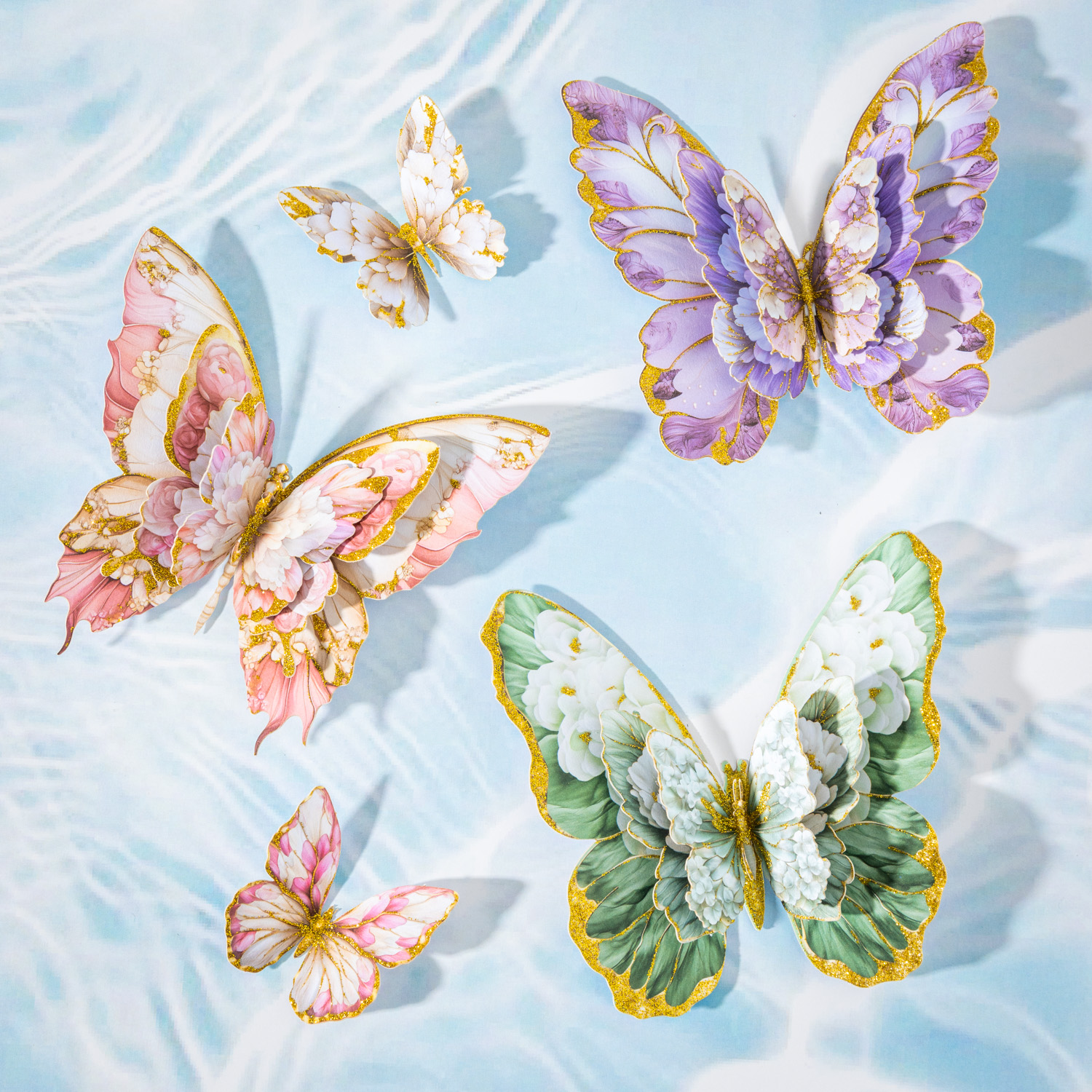 스티커 - 물 속의 나비 시리즈 빈티지 꽃 브론징