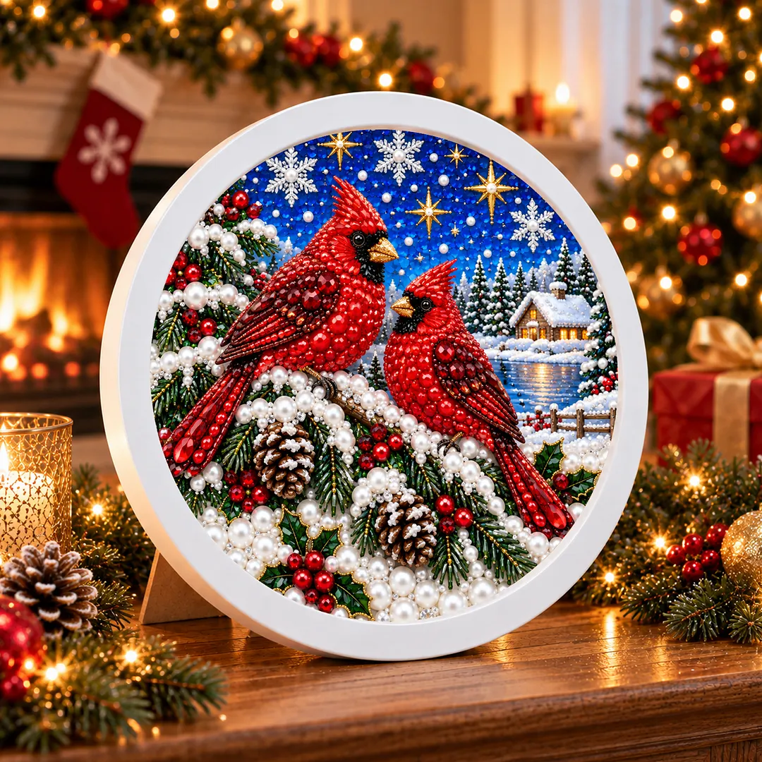 Framed Diamond Painting Cardinal Holiday Kit Round 7.87x7.87in
