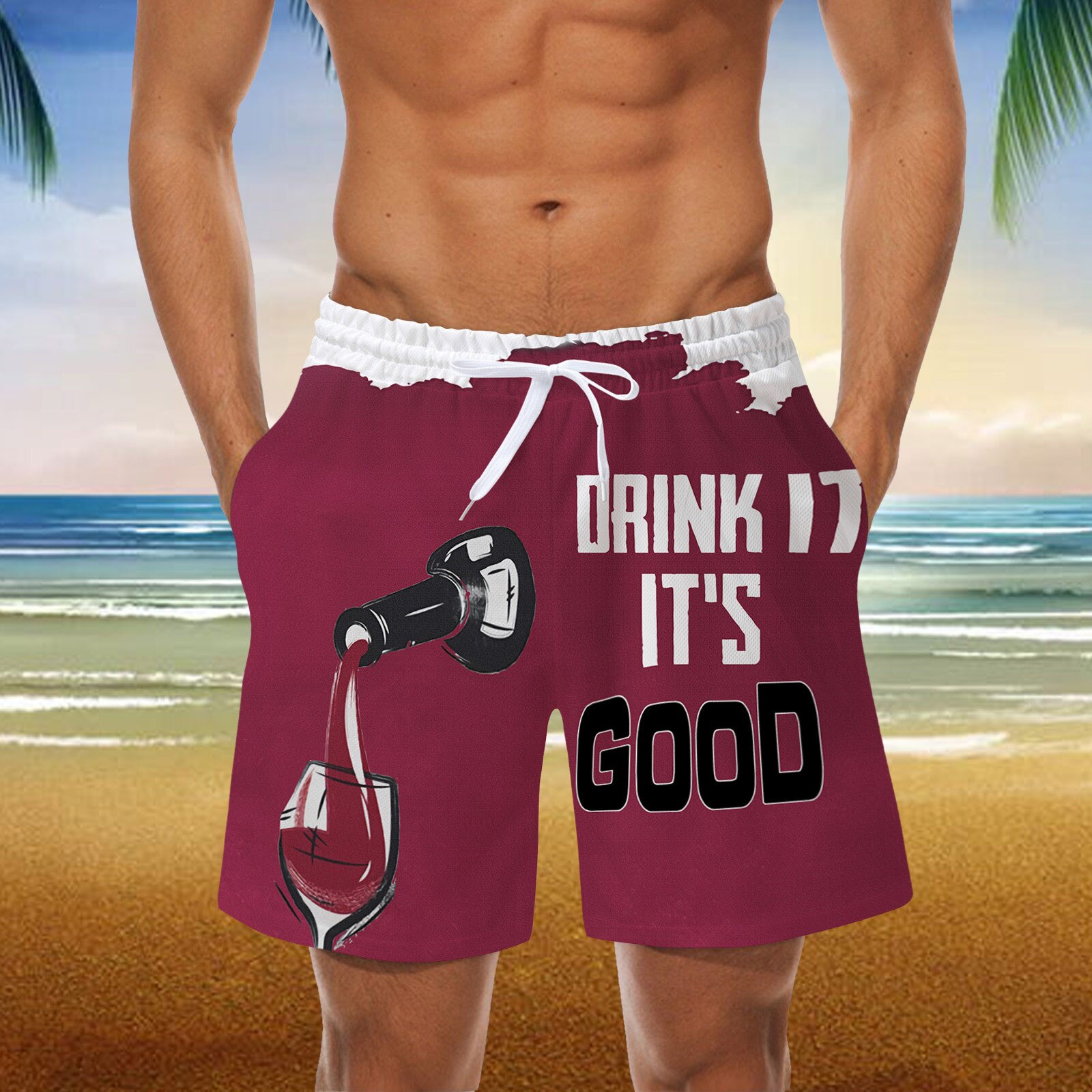 Cotton Sports Shorts Mens Summer Fashion Casual Breathable Mesh Printed Beach Shorts Long Board Shorts Mens Swim Trunks Tall
