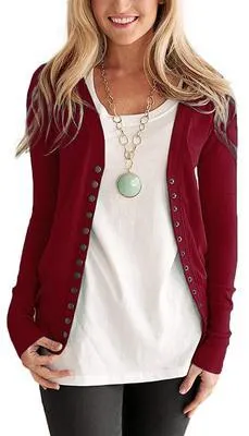 Churchf Churchf Hot Style Spring Wish Short Solid Color V-Neck Long Sleeve Button Cardigan Top