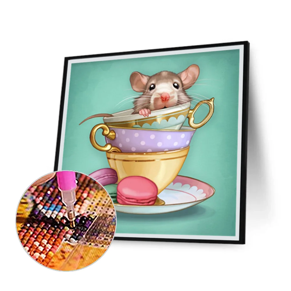 Full Round Diamond Painting 30*30cm - Teacup Mouse