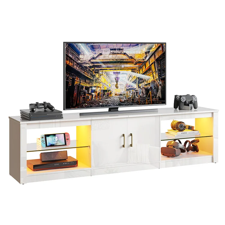 Bestier 70 inch Modern LED TV Stand High Gloss Entertainment Center for TVs up to 75"