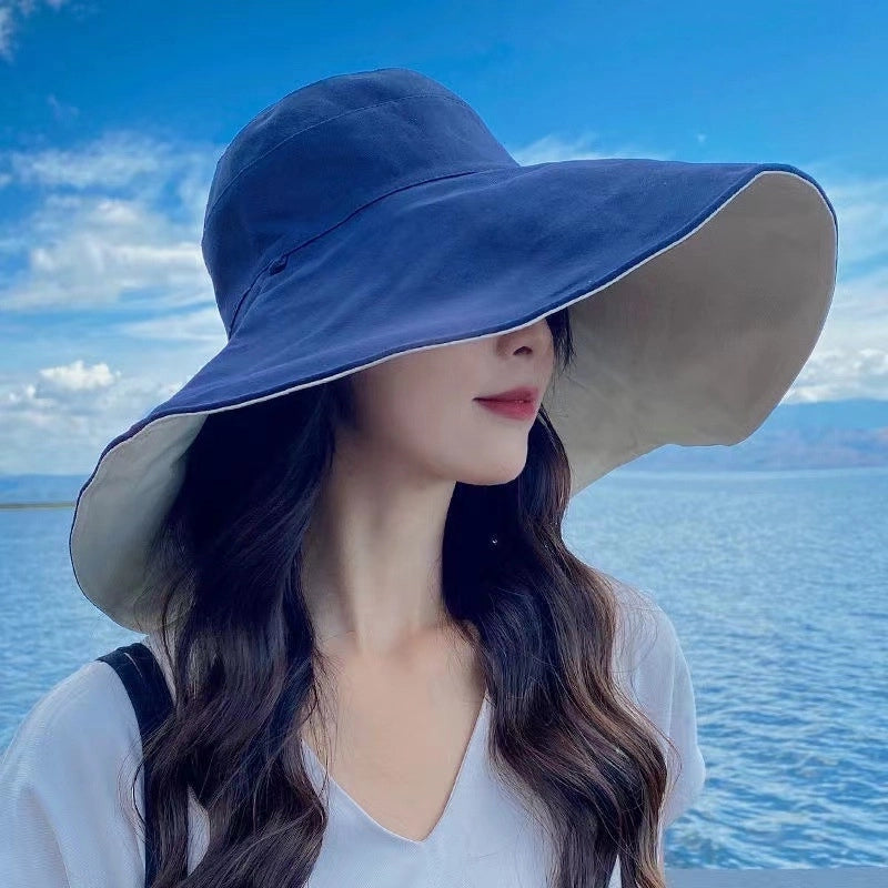 Internet Celebrity Fisherman Hat Women's Cotton Face Shading Korean-style Sunscreen Ultraviolet Sunshade Hat Big Rim Big Brim Summer