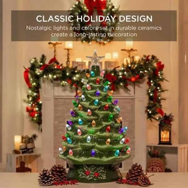 🔥kukelife🔥Christmas-lit ceramic christmas tree battery powered w led light timer