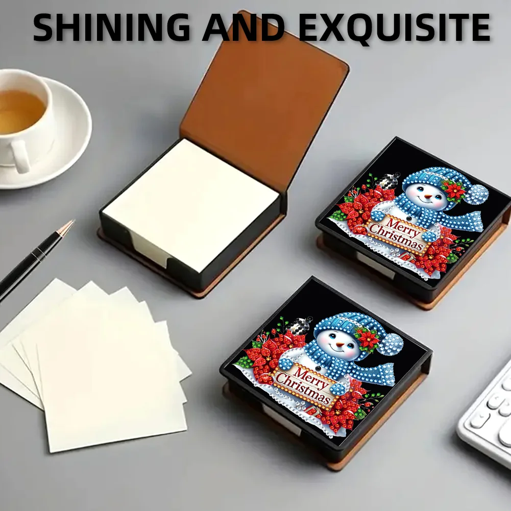5D DIY PU Snowman Diamond Painting Notecard Box Gem Art Sticky Note Holder