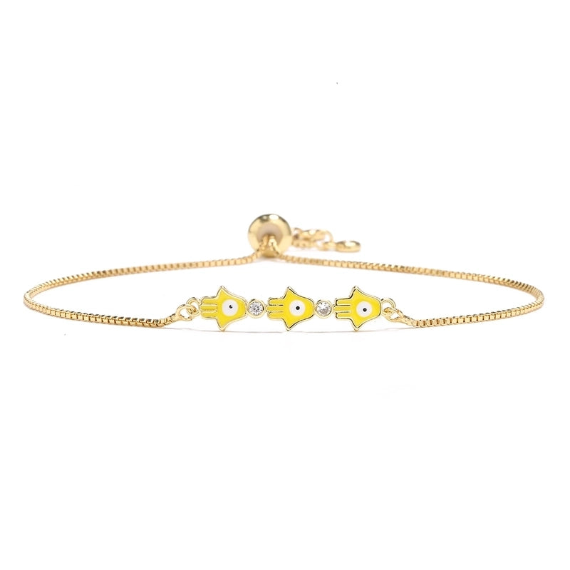 Fashion Copper Plating 18k Gold Zircon Dripping Oil Fatima Hand Adjustable Bracelet
