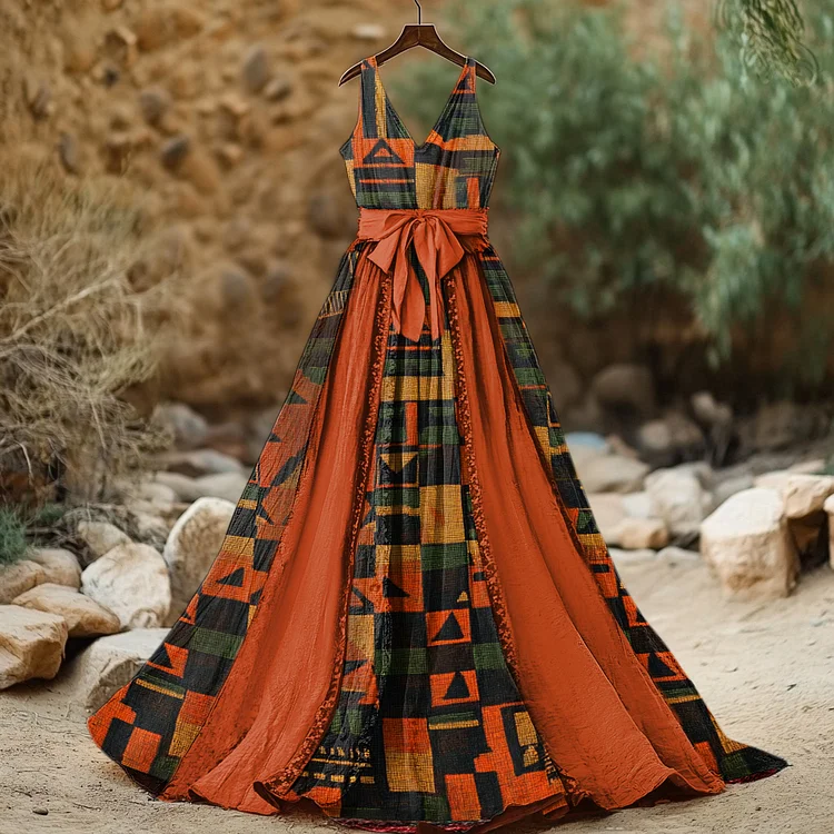 Simpfit Langes Kleid im Vintage-Stil mit afrikanischem Juneteenth-Print für Damen