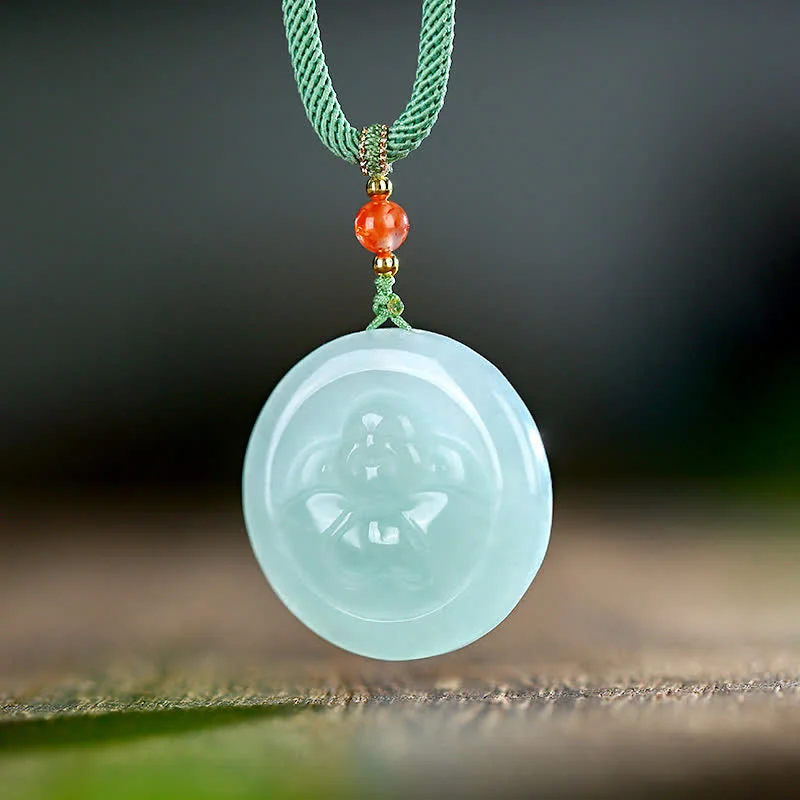 925 Sterling Silver Buddha Round Jade Prosperity Necklace Pendant