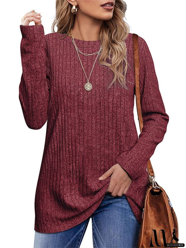 MidiSono - Female Knitwear Solid Ribbed Autumn Winter T-shirts