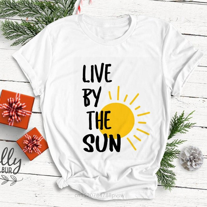 Live By The Sun Love By The Moon Women Funny Print T-shirt Summer Black Fashion Tops Tee Girl 90S Harajuku Clothes,Drop Ship