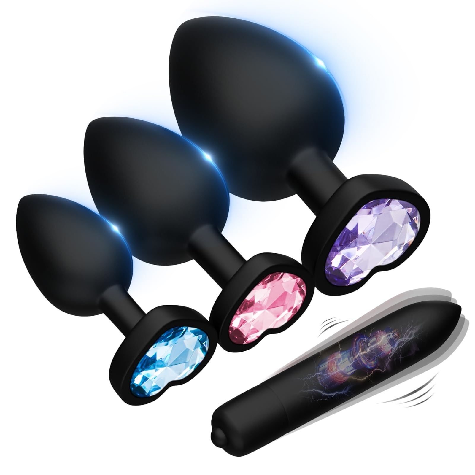 Silicone Butt Plug Set With Bullet Vibrator Sex Toys