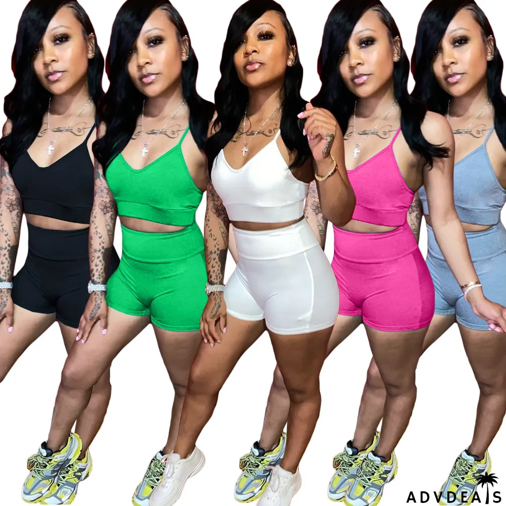 Solid Cami Top And Short Two Piece Sets