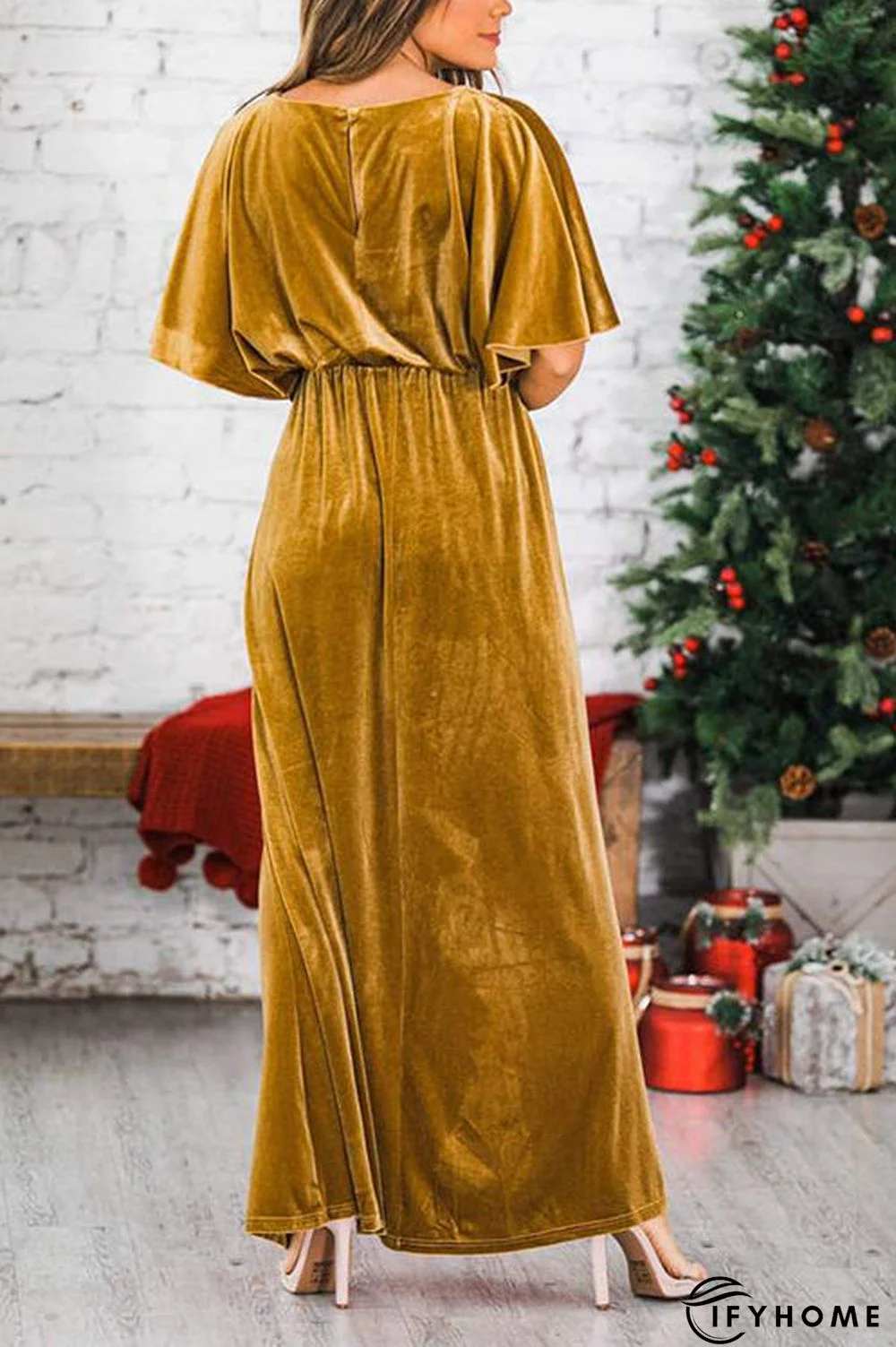 Velvet Wlastic Waist Slit Maxi Dress | IFYHOME
