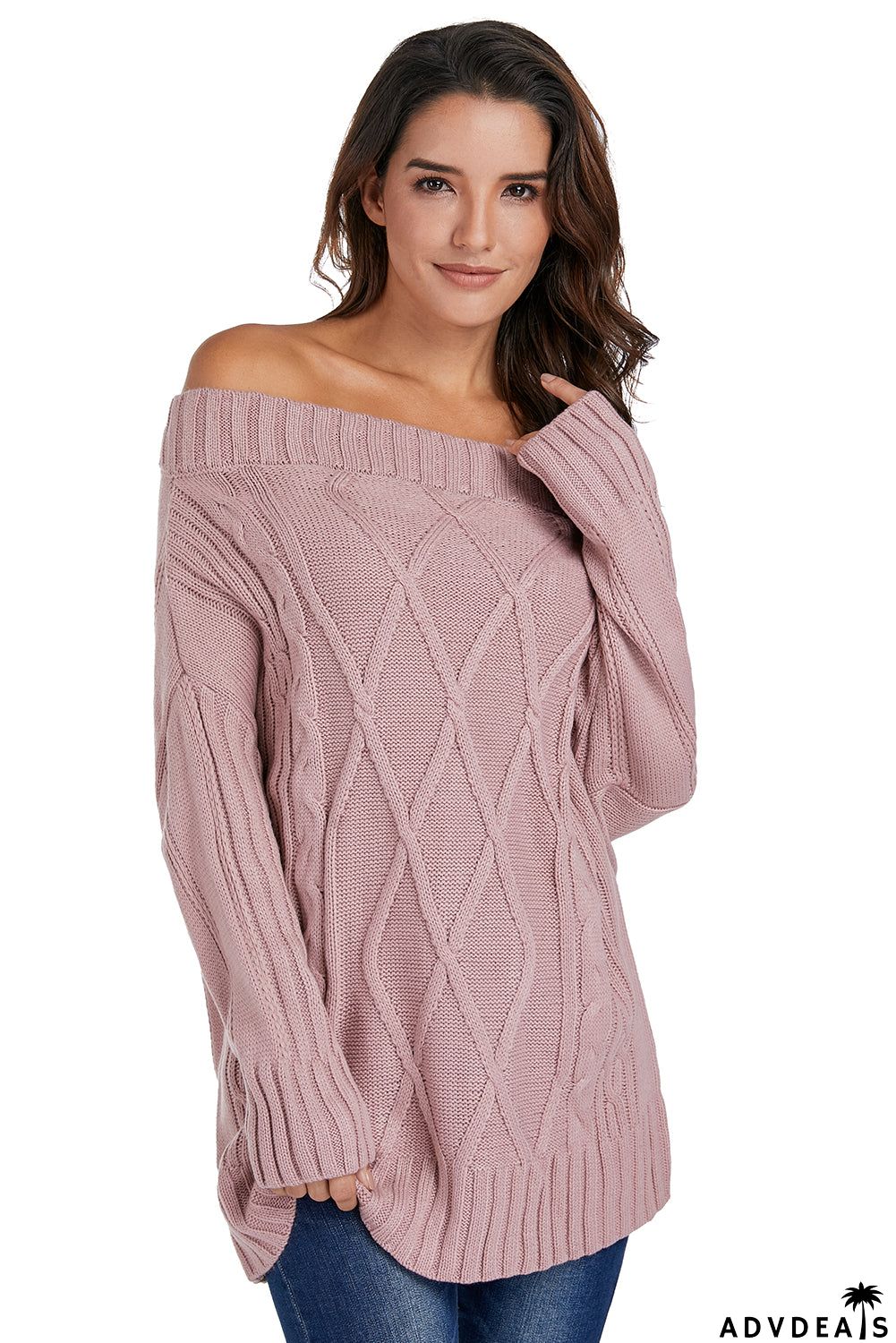 Fashion Pink Off The Shoulder Winter Sweater