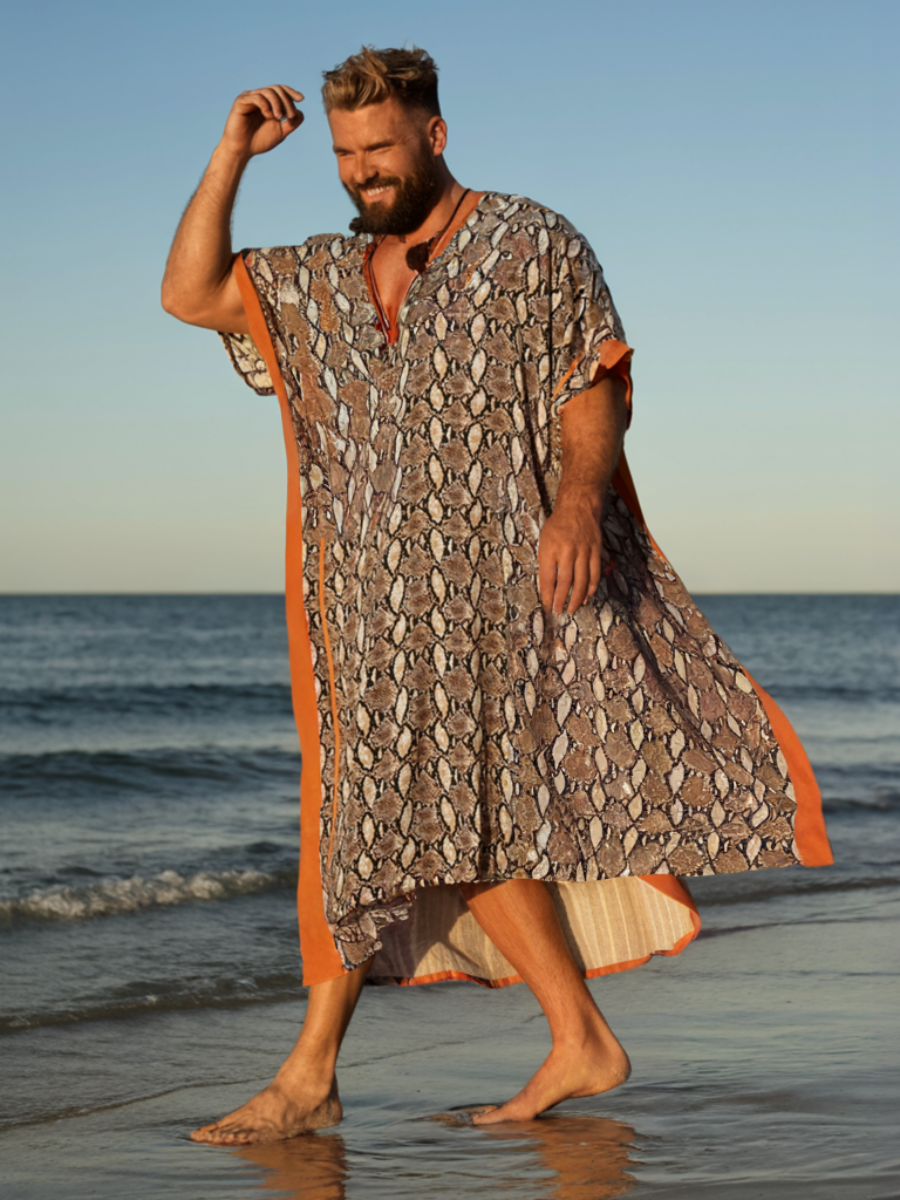 Men's Cotton Leopard Printed Long Kaftan
