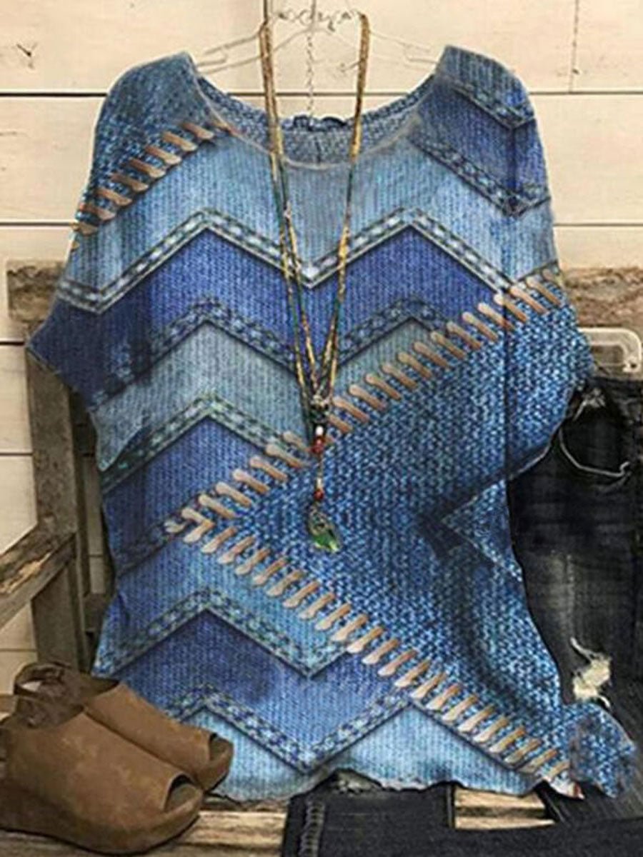 Print Round Neck Short Sleeve T-Shirts