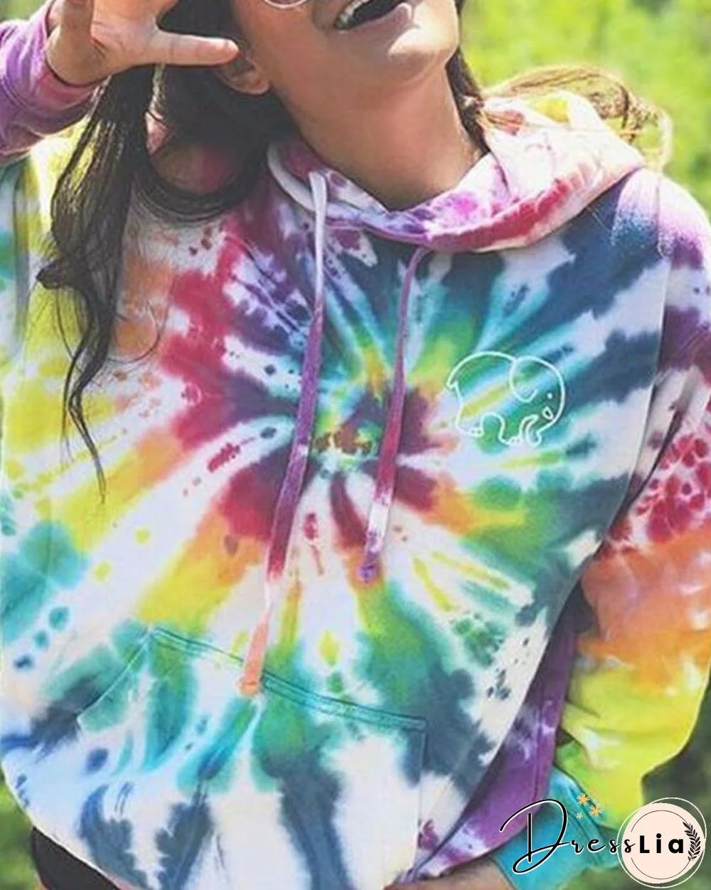 Casual Ferris Wheel Tie Dye Hoodie Long Sleeve Tops