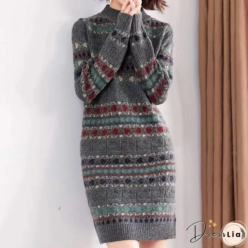 Vintage Ethnic Knitted Dress