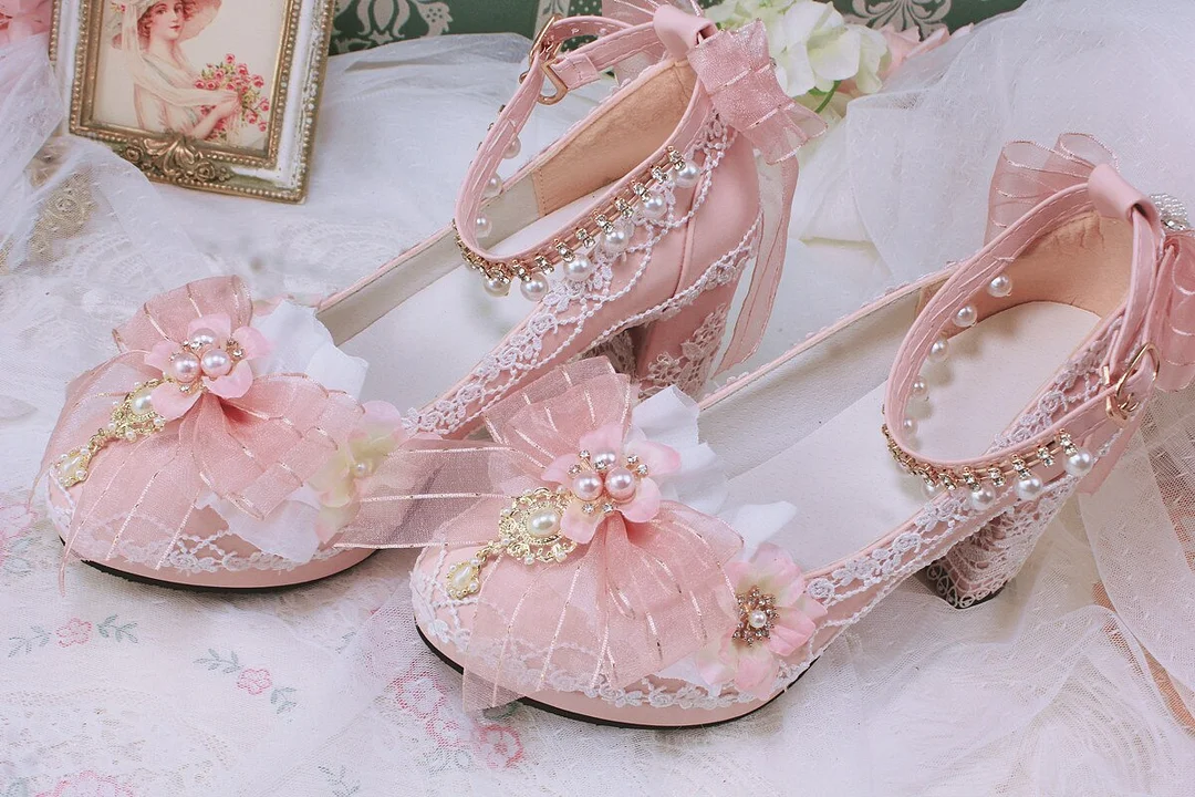 Starry Night Lolita Buckle Bow Pearl Princess Dance Shoes SP16343