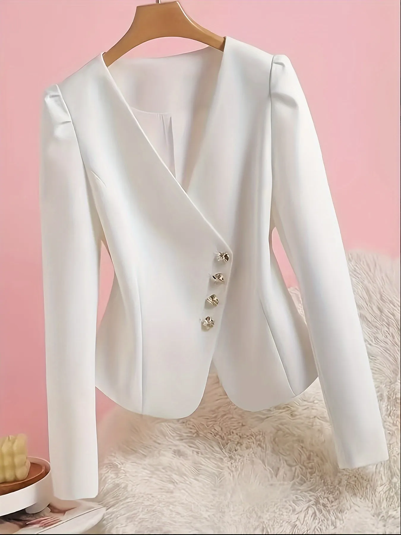 Elegant Womens Solid Color Blazer Versatile Long Sleeve Jacket With Single-Breasted Button