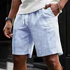 Striped Linen Blend Men's Shorts - Lightweight Summer Casual Wear with Drawstring Waist and Cuffed Hem by Inlyline