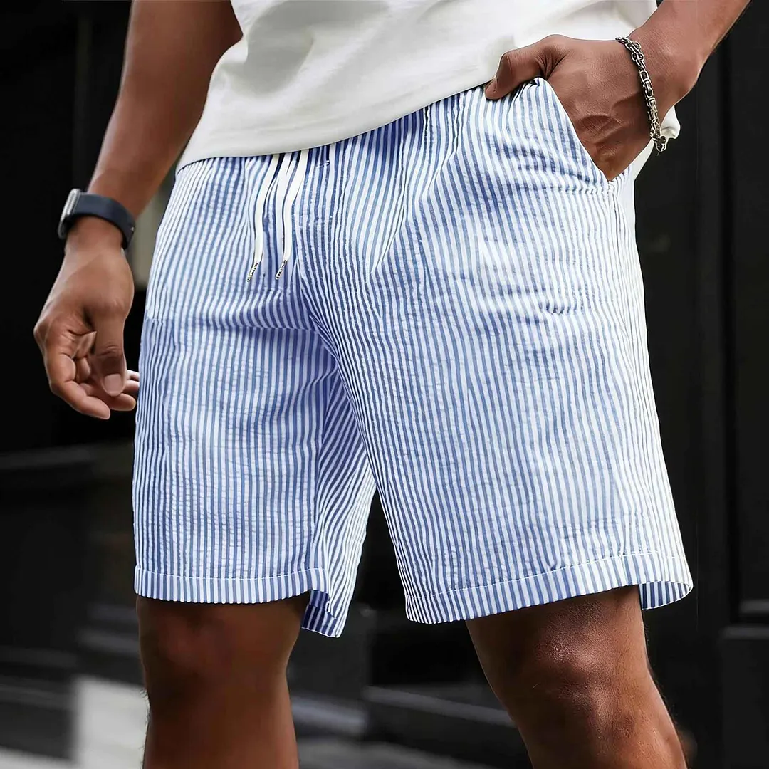 Men's Vintage Striped Beach Vacation Elastic Waist Drawstring Shorts-INSPIREUSE