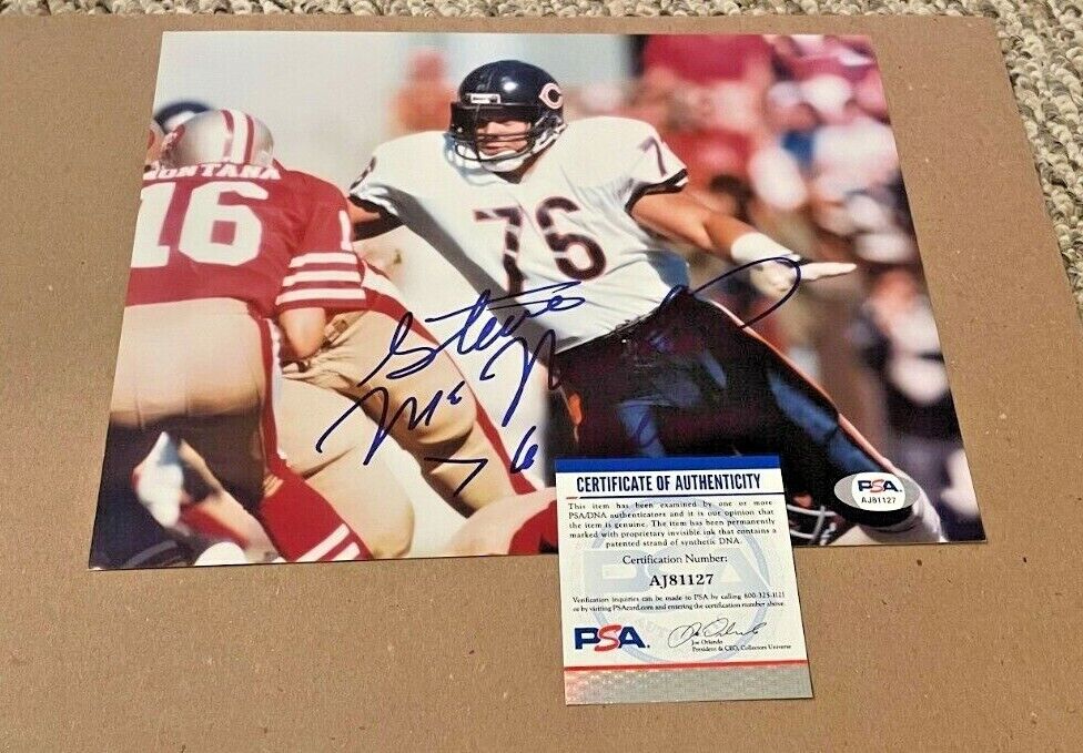 STEVE MCMICHAEL SIGNED CHICAGO BEARS 8X10 Photo Poster painting PSA/DNA CERTIFIED