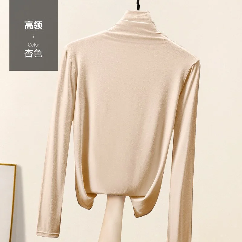 High Quality Soft Comfortable Modal T-shirt Top Women Casual Korean Long Sleeve Slim Basic Tshirt Femme Clothing Spring Autumn