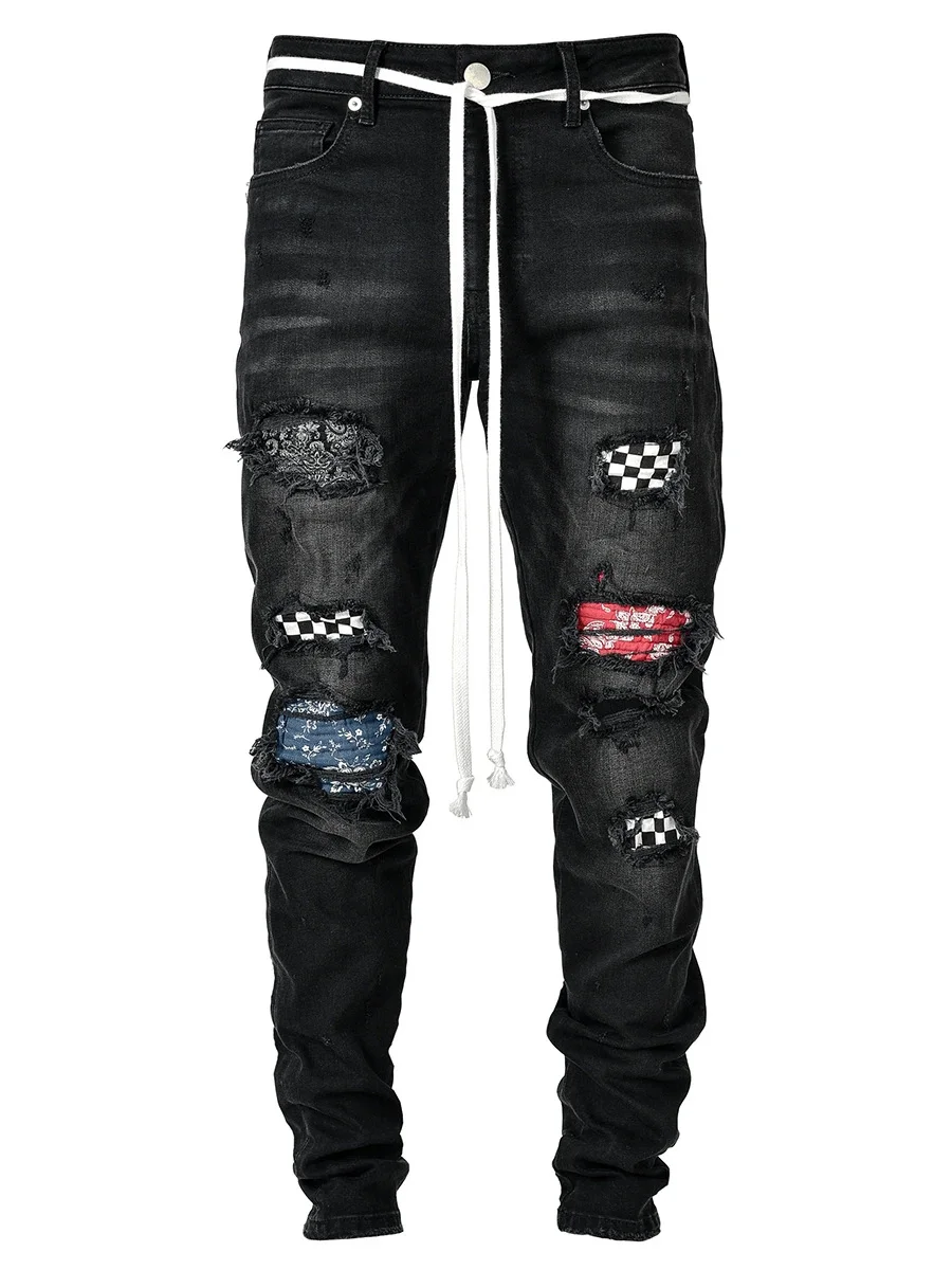 Slim-fit ripped pants men's jeans