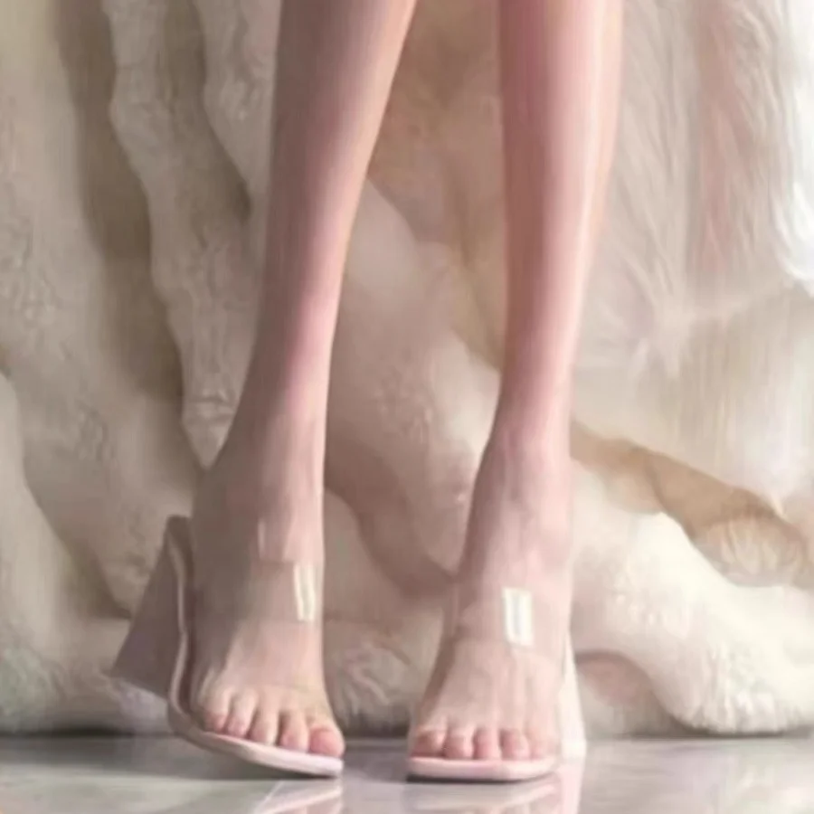 Breakj Breakj White Leg-Growsed Miss 2025 New High Heels Thick Heel Pale Pink Women's Shoes Transparent With Cool Slippers