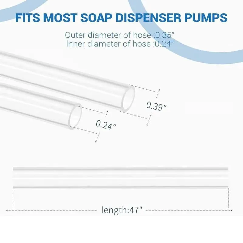 Universal sink soap dispenser extension tube kit compatible with many standard pumps